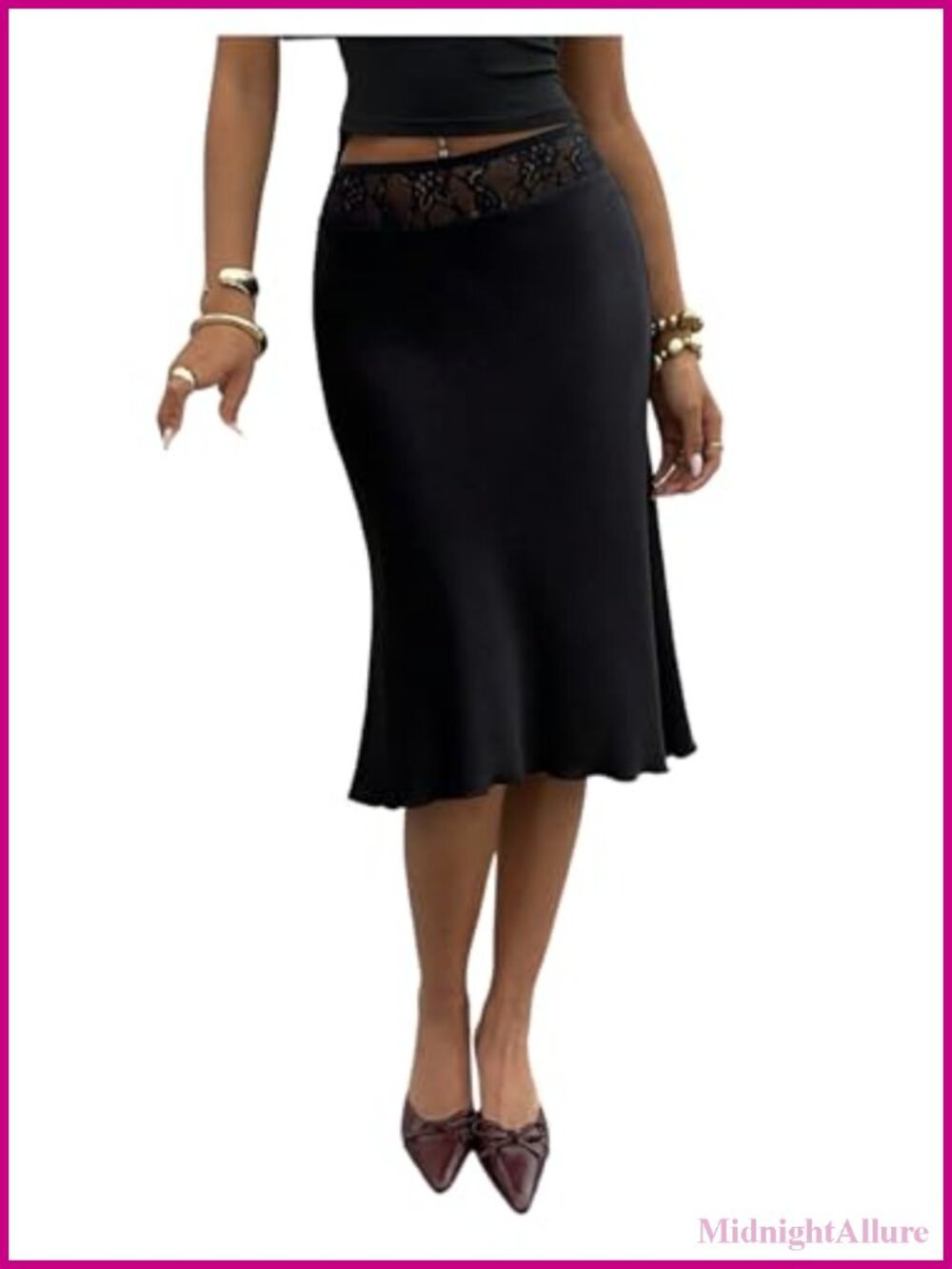 Women's Lace Midi Skirt Bodycon Ruffle Fishtail